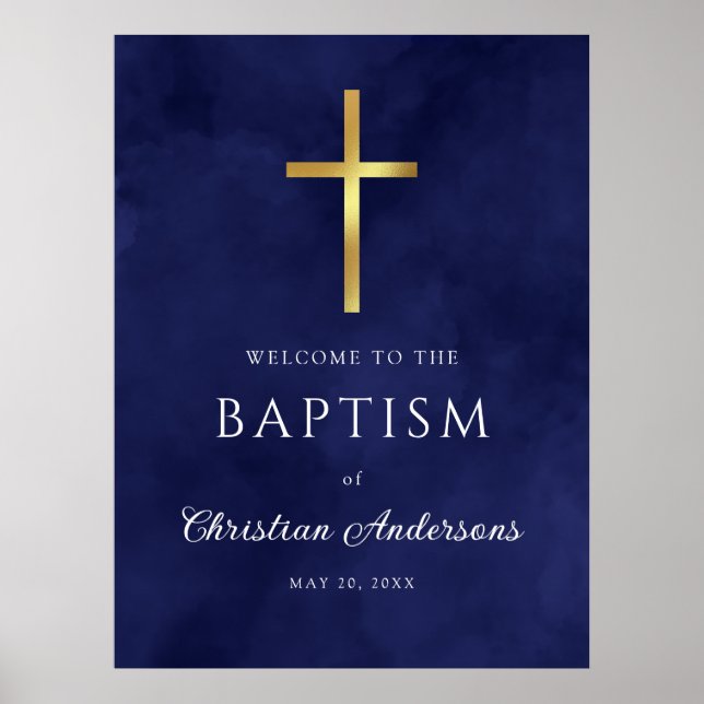 Royal Blue Baptisy Boy Welcome Sign Poster (Vorne)