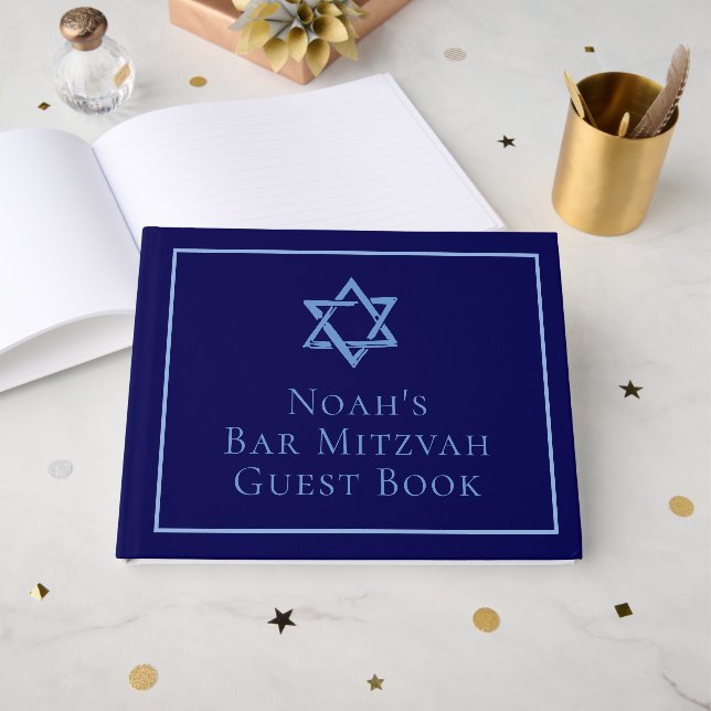 Royal Blue Bar Mitzvah Party Star von David Gästebuch (Vorderseite Offen)