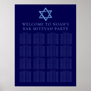 Royal Blue Bar Mitzvah Star der David Seating Char Poster