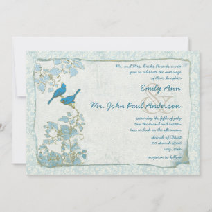 Royal Blue Birds Damask Pink Schriftart Wedite Inv Einladung
