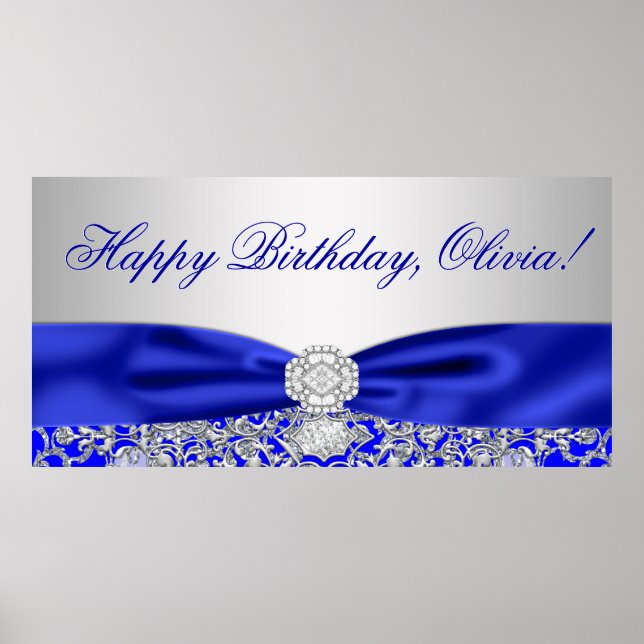 Royal Blue Birthday Party Banner Poster (Vorne)