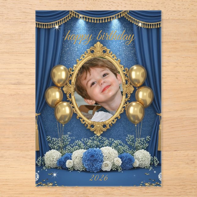 Royal Blue Birthday Photo Invitation for Boy Acryleinladungen (Vorderseite)