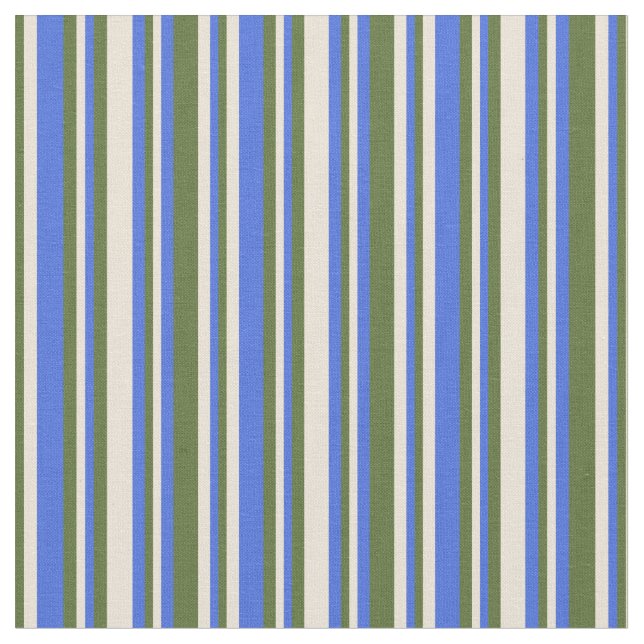 Royal Blue, Bisque und Dark Olive Green Muster Stoff (Nahaufnahme)