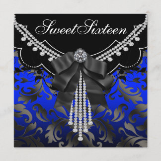 Royal Blue Black Damask 16 . Geburtstag Birthday P Einladung