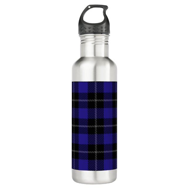 Royal Blue Black Kariert Edelstahlflasche (Vorderseite)