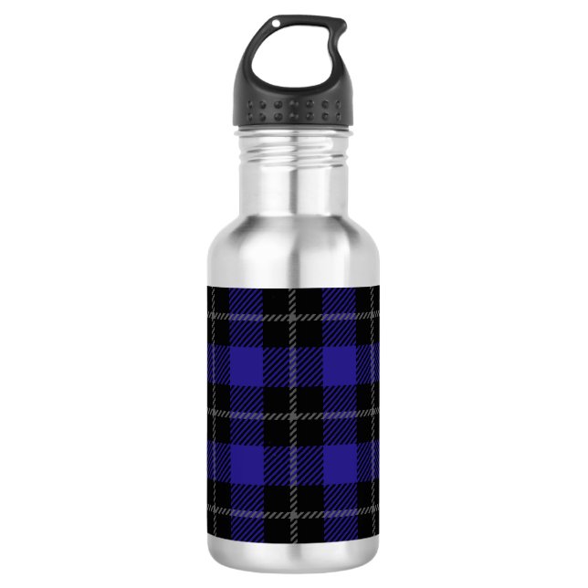 Royal Blue Black Kariert Edelstahlflasche (Vorderseite)