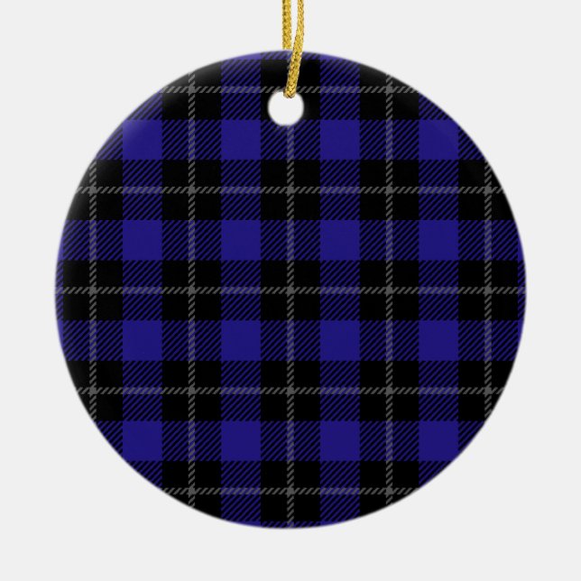Royal Blue Black Kariert Keramik Ornament (Vorne)