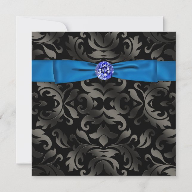 Royal Blue Black Krawatte Black Damask Party Einla Einladung (Vorderseite)