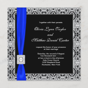 Royal Blue Black Lace Wedding Einladung