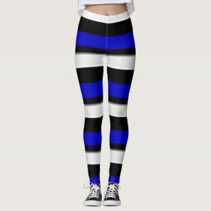 Royal Blue Black & Silver Horizontal gestreift Leggings