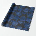 Royal Blue, Black und Silver Floral Geschenkpapier<br><div class="desc">Rustikales Vintages Aquarellpapier mit floralen Akzenten königsblau,  schwarz und silber.</div>