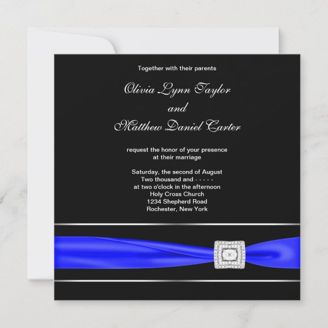 Royal Blue Black Wedding Einladung (Vorderseite)
