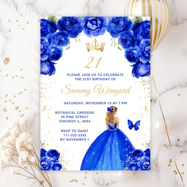 Royal Blue Blonde Hair Princess Birthday Party Einladung (Von Creator hochgeladen)