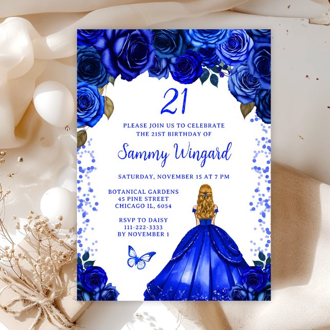 Royal Blue Blonde Hair Princess Birthday Party Einladung (Von Creator hochgeladen)
