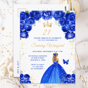 Royal Blue Blonde Hair Princess Birthday Party Postkarte