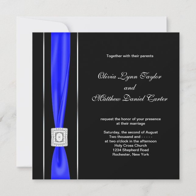 Royal Blue Blue Blue Bow Wedding Einladung (Vorderseite)