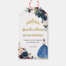 Royal Blue Blush Floral Quinceñera Princess Gefall Geschenkanhänger