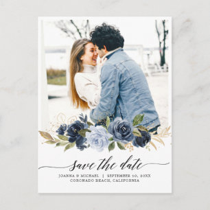 Royal Blue Blush Foto Save the Date P Postkarte