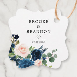 Royal Blue Blush Pink Botanical Wedding Geschenkanhänger