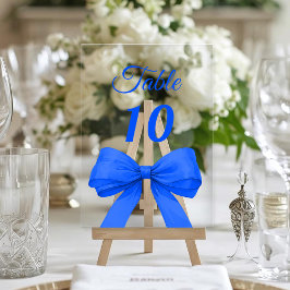 Royal blue bow acrylic table number sign acryleinladungen