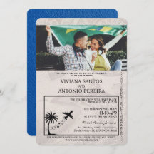 Royal Blue Brasilien Passport Hochzeitseinladung
