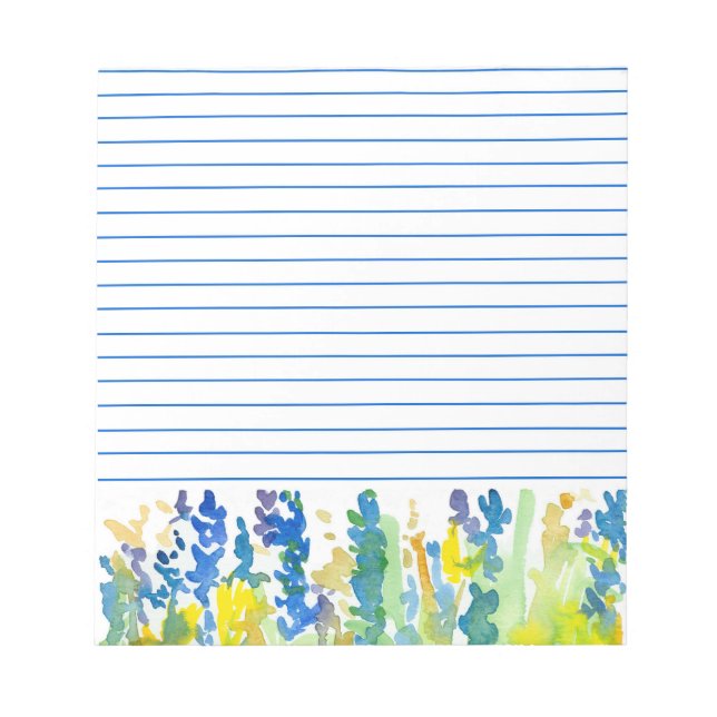 Royal Blue Bright Yellow Watercolor Blume Liniert Notizblock (Vorderseite)