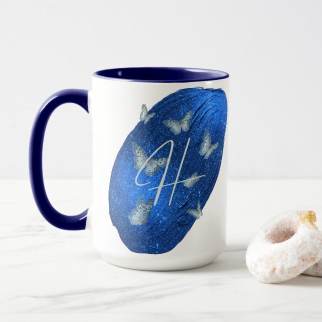 Royal Blue Butterfells Initials Letter H Monogram Tasse (Mit Donut)