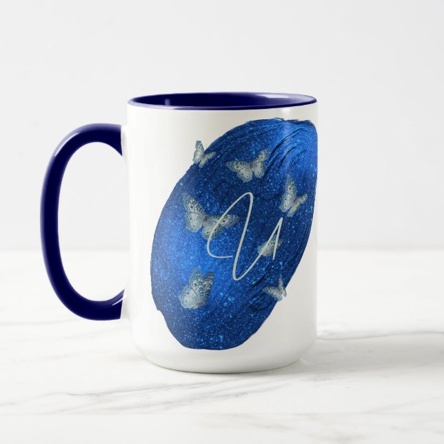 Royal Blue Butterfells Initials Letter U Monogram Tasse (Links)