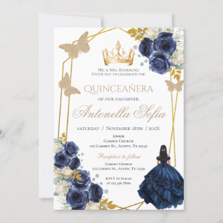 Royal Blue Butterflies Quinceanera Einladung