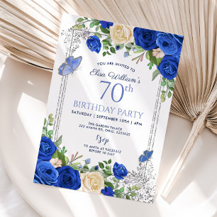Royal Blue Butterfly Garden Party 80. Geburtstag Einladung