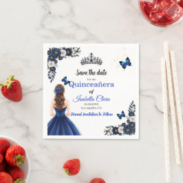 Royal Blue Butterfly Quinceañera Save the Date Serviette