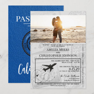 Royal Blue California Hochzeitspass Einladung
