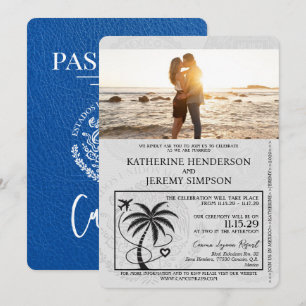 Royal Blue Cancun Passport Wedding Einladung