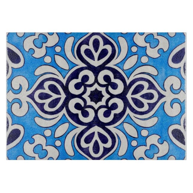 Royal Blue Ceramic Classic Geometric Mosaic  Schneidebrett (Vorderseite)