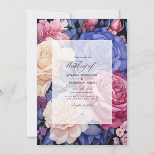 Royal Blue, Champagne, Cream Rose & Mauve Wedding Einladung