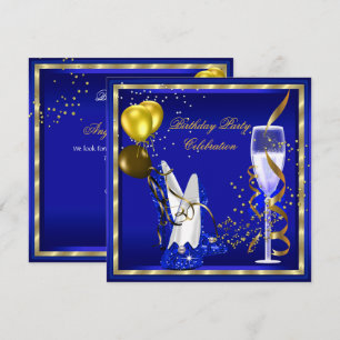 Royal Blue Champagne Gold Glitzer Geburtstagsparty Einladung