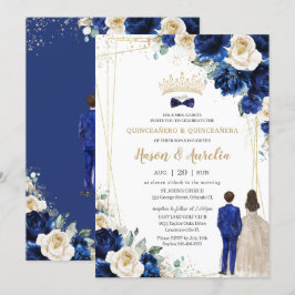 Royal Blue Champagne Twins Boy Girl Quinceañera Einladung