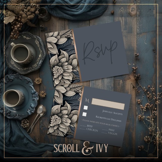 Royal Blue & Champagne White Bloop Card RSVP Karte (Von Creator hochgeladen)