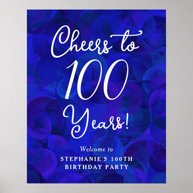 Royal Blue Cheers to 100 Years 100 th Birthday Poster (Vorne)