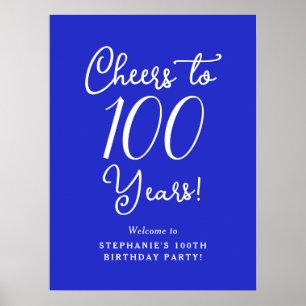 Royal Blue Cheers to 100 Years Birthday Willkommen Poster