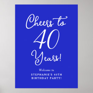 Royal Blue Cheers to 40 Years Birthday Willkommen Poster