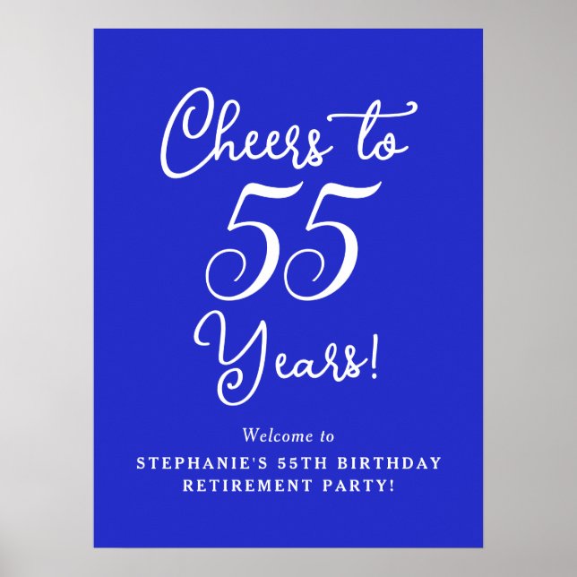 Royal Blue Cheers to 55 Years Rente Party Poster (Vorne)