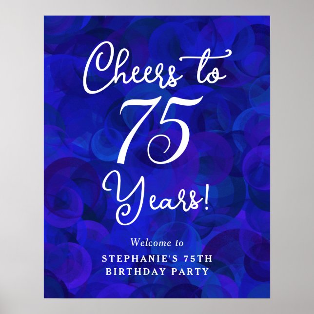 Royal Blue Cheers to 75 Years Birthday Party Poster (Vorne)