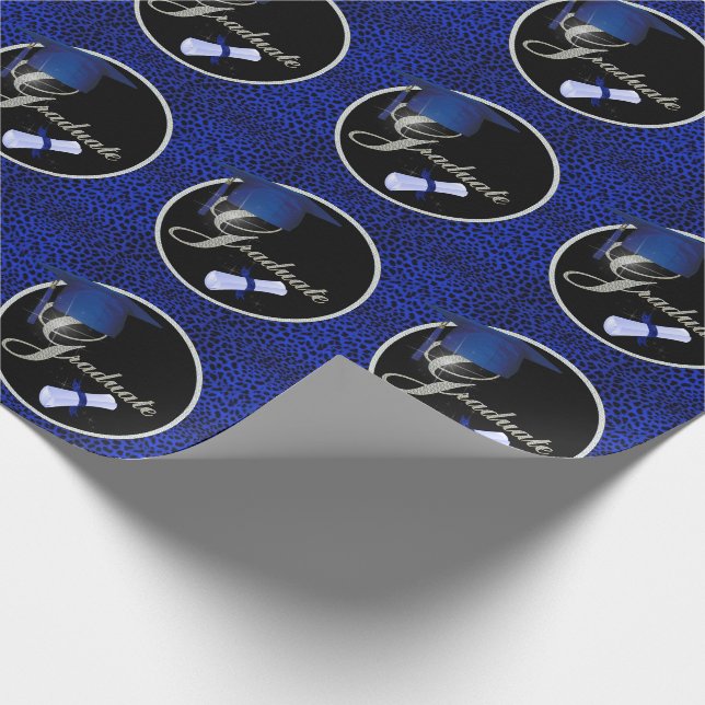 Royal Blue Cheetah Printing mit Black Geschenkpapier (Ecke)