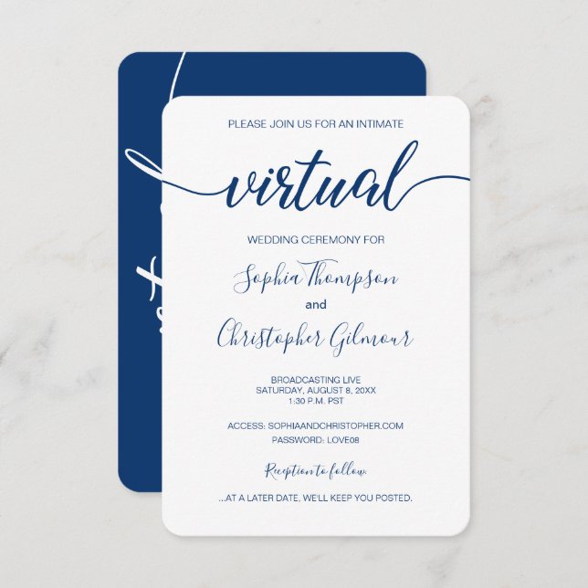 Royal Blue Chic Custom VIRTUAL Wedding Einladung (Vorne/Hinten)