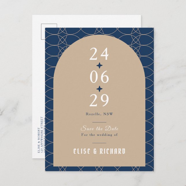 Royal Blue Classic Retro Save the Date Einladung Postkarte (Vorne/Hinten)