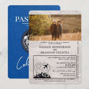 Royal Blue Colorado Passport Wedding Einladung