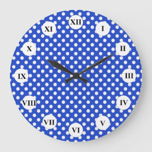Royal Blue Combination Polka Dots by STaylor Große Wanduhr