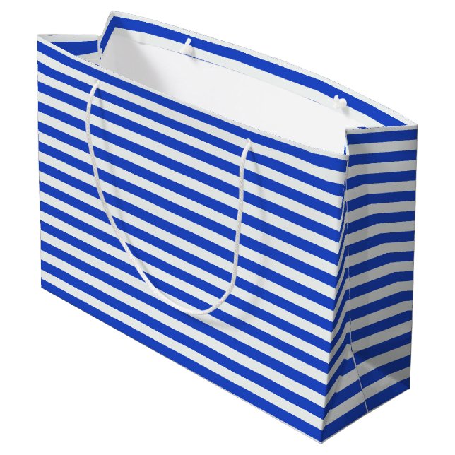 Royal Blue Combination Stripes Große Geschenktüte (Rückseite Schrägansicht)