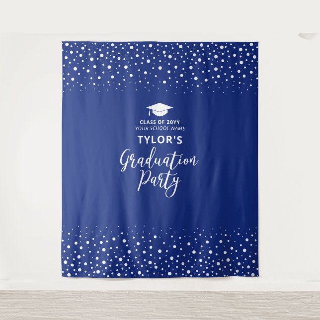 Royal Blue Confetti | Graduation Party Backdrop Wandteppich (Vorderseite)